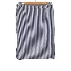 J. Crew Knee Length Pencil Skirt Blue White Seersucker Striped Preppy Summer 2